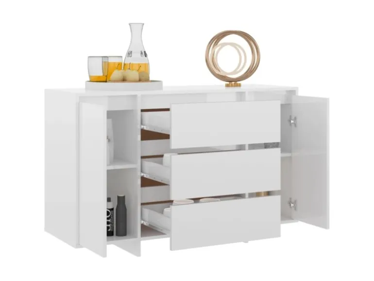 vidaXL Sideboard 3 Schubladen Hochglanz-Weiß 120x41x75cm Holzwerkstoff 809617