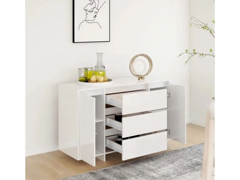 vidaXL Sideboard 3 Schubladen Hochglanz-Weiß 120x41x75cm Holzwerkstoff 809617
