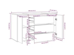 vidaXL Sideboard 3 Schubladen Hochglanz-Weiß 120x41x75cm Holzwerkstoff 809617