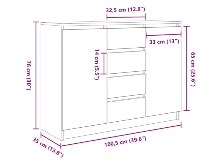 vidaXL Sideboard mit Schubladen Sonoma-Eiche 100,5x35x76 cm 3328446