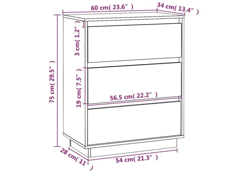 vidaXL Sideboard 60x34x75 cm Massivholz Kiefer 813360