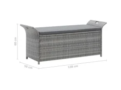 vidaXL Sitzbank mit Stauraum und Kissen Grau 138 cm Poly Rattan 45809