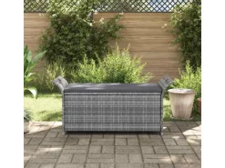 vidaXL Sitzbank mit Stauraum und Kissen Grau 138 cm Poly Rattan 45809