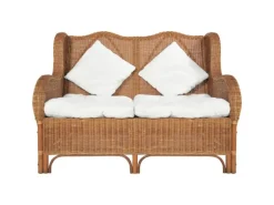 vidaXL 2-Sitzer-Sofa Hellbraun Natur Rattan und Leinen