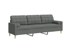 vidaXL Sofa 3-Sitzer mit Zierkissen Dunkelgrau 210 cm Stoff 2158386
