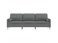 vidaXL Sofa 3-Sitzer mit Zierkissen Dunkelgrau 210 cm Stoff 2158386