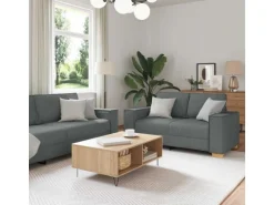 vidaXL Sofa-Set 3-Tlg Dunkelgrau Leinenmischgewebe 3324610