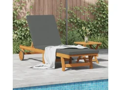 vidaXL Sonnenliege mit Rädern und Kissen Dunkelgrau Massivholz 4105536