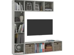 vidaXL 3-tlg. Bücher-/TV-Schrank Set Betongrau 180x30x180 cm