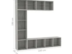 vidaXL 3-tlg. Bücher-/TV-Schrank Set Betongrau 180x30x180 cm