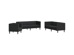 vidaXL 3-Tlg Chesterfield-Sofa-Set Schwarz Kunstleder 3209267
