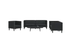 vidaXL 3-Tlg Chesterfield-Sofa-Set Schwarz Kunstleder 3209267