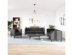 vidaXL 3-Tlg Chesterfield-Sofa-Set Schwarz Kunstleder 3209267