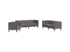 vidaXL 3-Tlg Chesterfield-Sofa-Set Grau Kunstleder 3209270