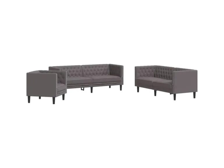vidaXL 3-Tlg Chesterfield-Sofa-Set Grau Kunstleder 3209270