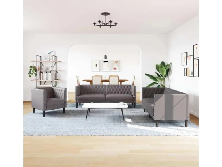 vidaXL 3-Tlg Chesterfield-Sofa-Set Grau Kunstleder 3209270