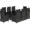 vidaXL 9-tlg Garten-Essgruppe mit Kissen Schwarz Poly Rattan Modell 98