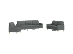 vidaXL 3-Tlg Sofagarnitur Dunkelgrau Stoff 2149639