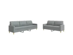 vidaXL 2-Tlg Sofagarnitur Hellgrau Stoff 2149641