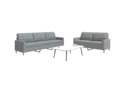 vidaXL 2-Tlg Sofagarnitur Hellgrau Stoff 2149641