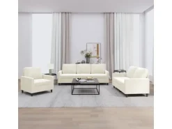vidaXL 3-Tlg Sofagarnitur mit Kissen Creme Samt 3201484