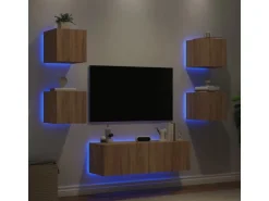 vidaXL 5-tlg. TV-Wohnwand mit LED-Leuchten Sonoma-Eiche