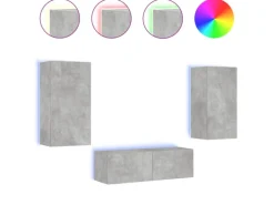 vidaXL 3-tlg. TV-Wohnwand mit LED-Leuchten Betongrau Modell 1