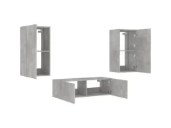 vidaXL 3-tlg. TV-Wohnwand mit LED-Leuchten Betongrau Modell 1