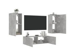 vidaXL 3-tlg. TV-Wohnwand mit LED-Leuchten Betongrau Modell 1