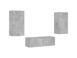 vidaXL 3-tlg. TV-Wohnwand mit LED-Leuchten Betongrau Modell 1