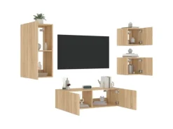 vidaXL 4-tlg. TV-Wohnwand mit LED-Leuchten Sonoma-Eiche Modell 2