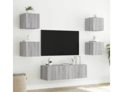 vidaXL 5-tlg. TV-Wohnwand mit LED-Leuchten Grau Sonoma