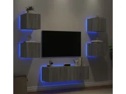 vidaXL 5-tlg. TV-Wohnwand mit LED-Leuchten Grau Sonoma