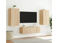 vidaXL 3-tlg. TV-Wohnwand mit LED-Leuchten Sonoma-Eiche