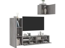 vidaXL 4-Tlg Wohnwand Grau Sonoma Holzwerkstoff 3216505