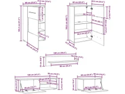 vidaXL 5-Tlg Wohnwand mit LED-Beleuchtung Steingrau Holzwerkstoff 3324233