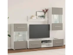 vidaXL 5-Tlg Wohnwand mit LED-Beleuchtung Steingrau Holzwerkstoff 3324233
