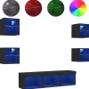 vidaXL 7-tlg. Wohnwand mit LED-Beleuchtung Schwarz Holzwerkstoff Modell 1