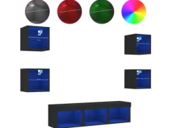 vidaXL 7-tlg. Wohnwand mit LED-Beleuchtung Schwarz Holzwerkstoff Modell 1