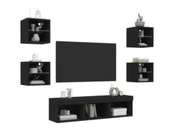vidaXL 7-tlg. Wohnwand mit LED-Beleuchtung Schwarz Holzwerkstoff Modell 1