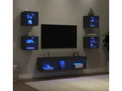 vidaXL 7-tlg. Wohnwand mit LED-Beleuchtung Schwarz Holzwerkstoff Modell 1