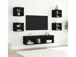 vidaXL 7-tlg. Wohnwand mit LED-Beleuchtung Schwarz Holzwerkstoff Modell 1