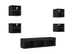vidaXL 7-tlg. Wohnwand mit LED-Beleuchtung Schwarz Holzwerkstoff Modell 1