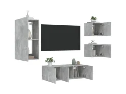 vidaXL 5-tlg. Wohnwand mit LED-Beleuchtung Betongrau Holzwerkstoff Modell 7