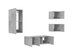 vidaXL 5-tlg. Wohnwand mit LED-Beleuchtung Betongrau Holzwerkstoff Modell 7