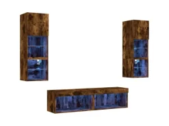 vidaXL 6-Tlg Wohnwand mit LED-Beleuchtung Räuchereiche Holzwerkstoff 3216619