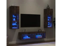 vidaXL 6-Tlg Wohnwand mit LED-Beleuchtung Räuchereiche Holzwerkstoff 3216619