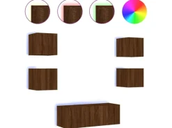 vidaXL 6-tlg. Wohnwand mit LED-Beleuchtung Braun Eichen-Optik Modell 7