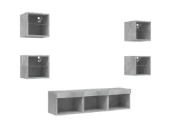 vidaXL 7-tlg. Wohnwand mit LED-Beleuchtung Betongrau Holzwerkstoff
