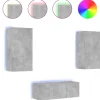 vidaXL 4-tlg. Wohnwand mit LED-Beleuchtung Betongrau Holzwerkstoff Modell 5
